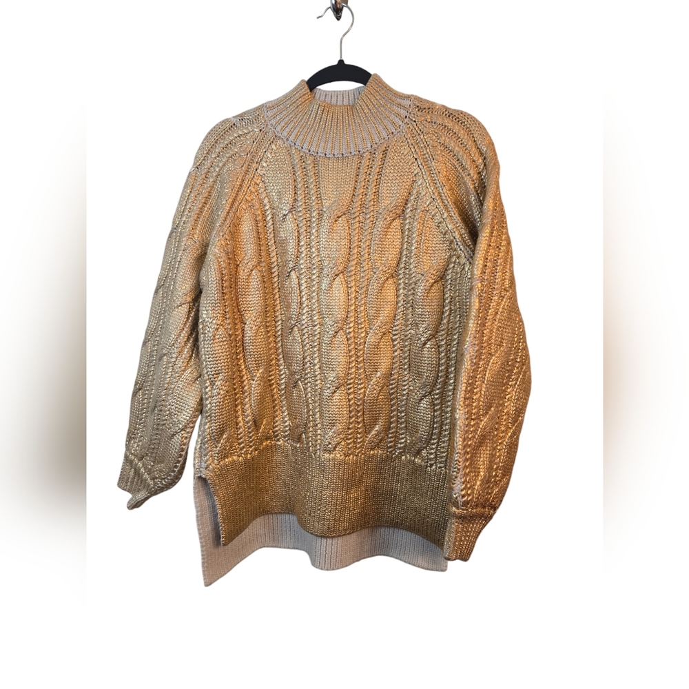 Ted Baker Gold Foil Heavy Knit Sweater, Size Small